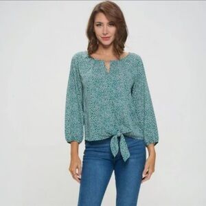 West Kei Teal Tie-Front Blouse